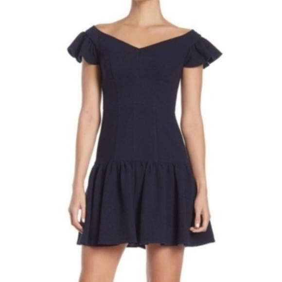 ✨ Rebecca Taylor Off Shoulder Navy Ruffle Dress - Picture 2 of 10
